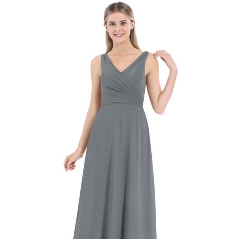 Azazie Nala steel grey bridesmaid dress